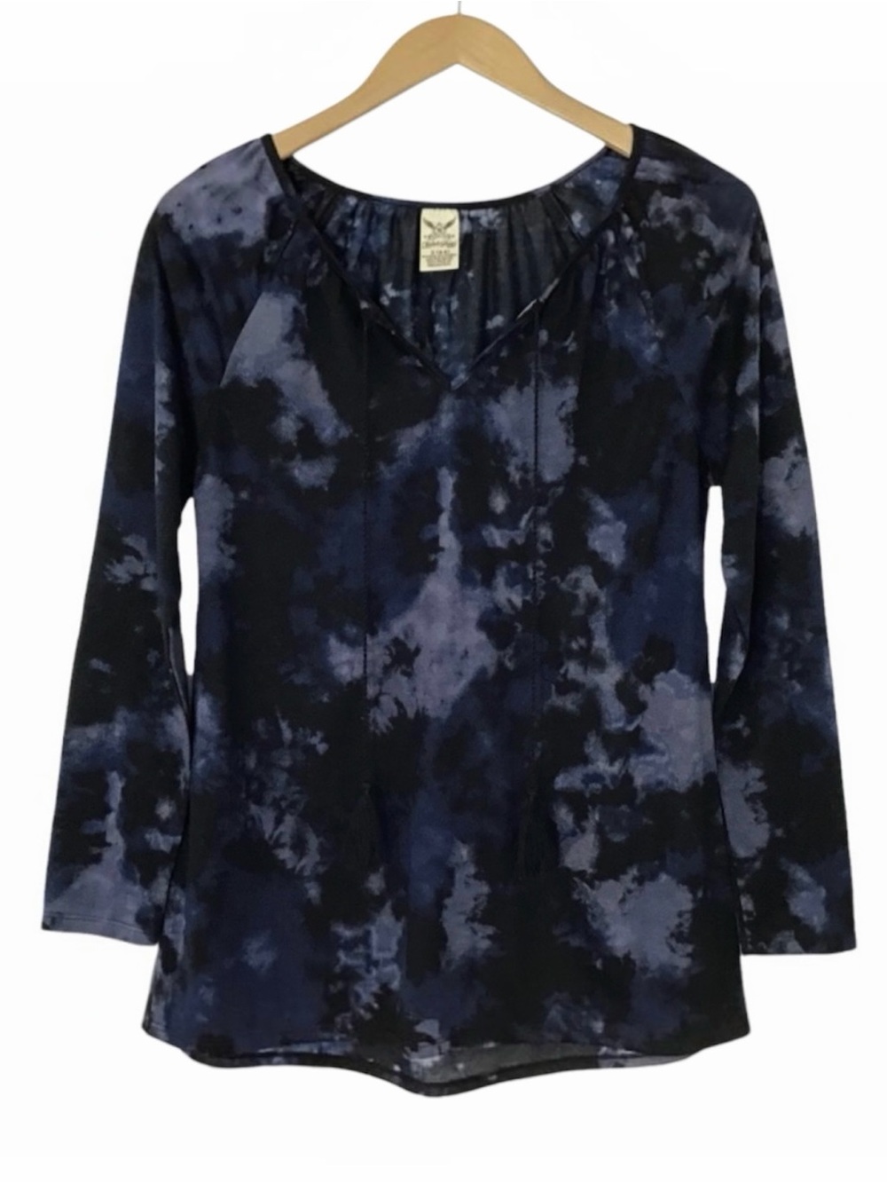 Faded Glory Long Sleeve Blouse Size S Front Tassel Ties Black Navy
Tie-Dye Top